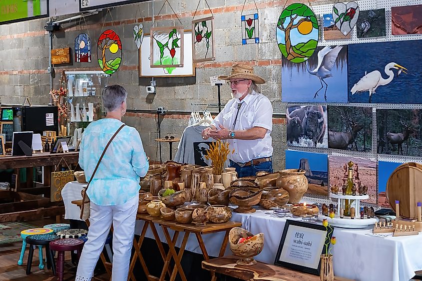 Washington, North Carolina USA-05 24 2025: Woodworking Crafts and Designs for Sale in Washington.