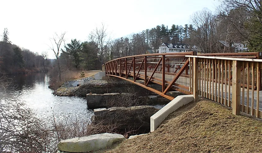 Bridge over river in autumn in Peterborough, New Hampshire