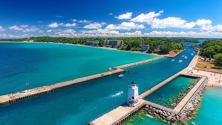 Charlevoix Lighthouse in Charlevoix, Michigan.