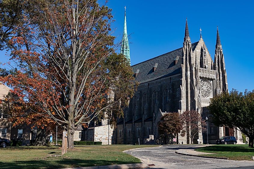 Exterior of Old Saint Mary of Stamford Parish Church in Stamford, Connecticut