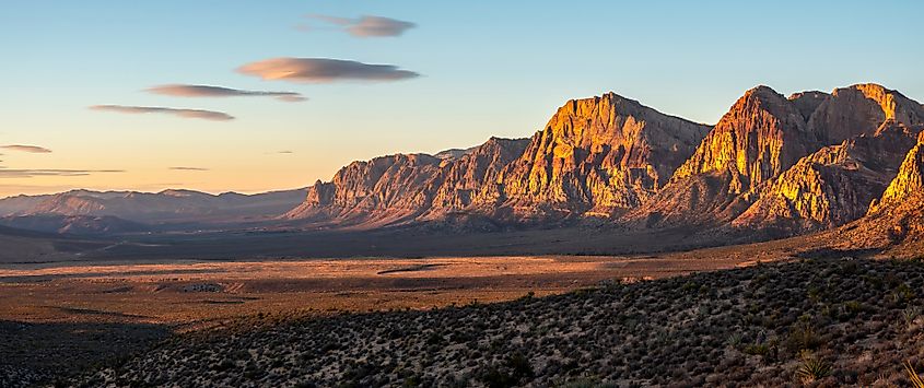 Red Rock Canyon at sunset in panoramic.
