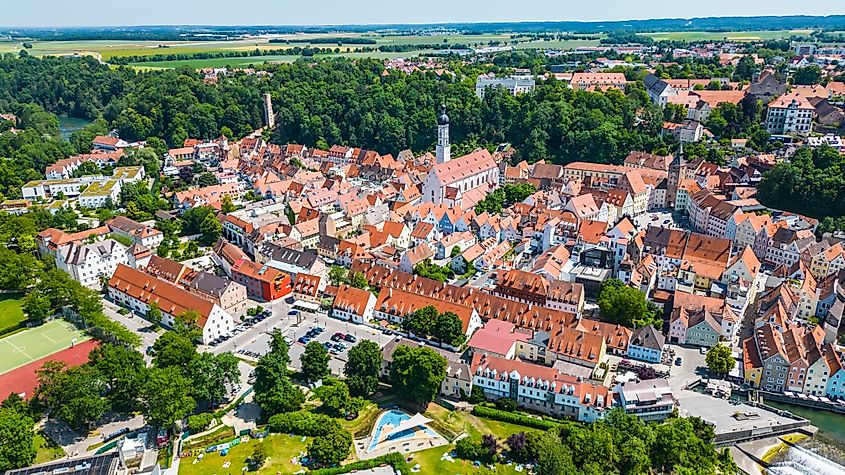 Drone view of Landsberg am Lech, a charming Bavarian city 
