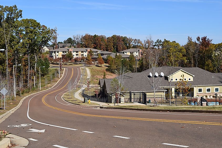 Complete Street with apartments in Oxford Mississippi in fall