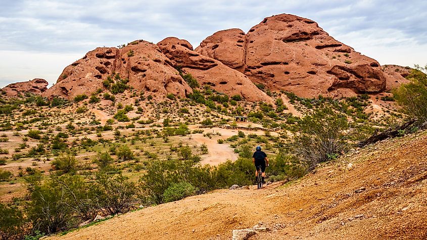 The red sandstone buttes of Papago Park in Tempe, Arizona