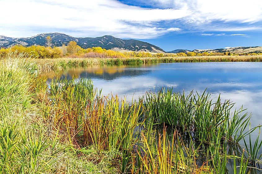 Lake and Bridger Mountains near Belgrade, Montana.
