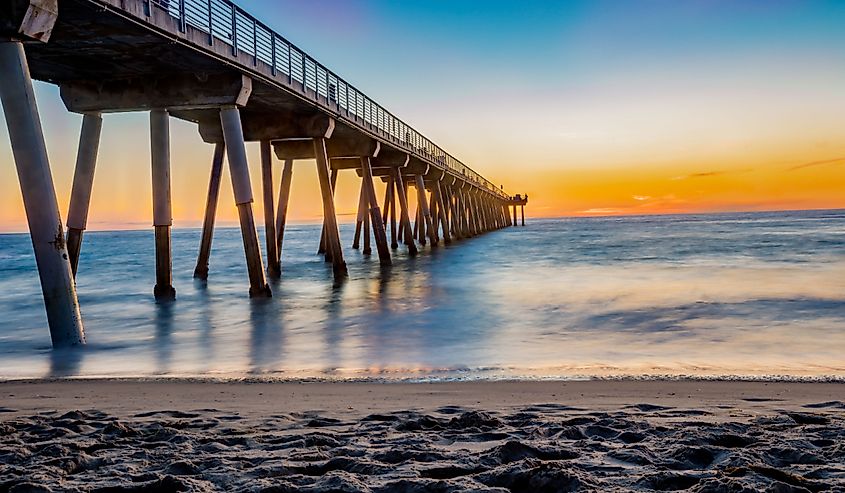 Hermosa Beach with pier extending into ocean