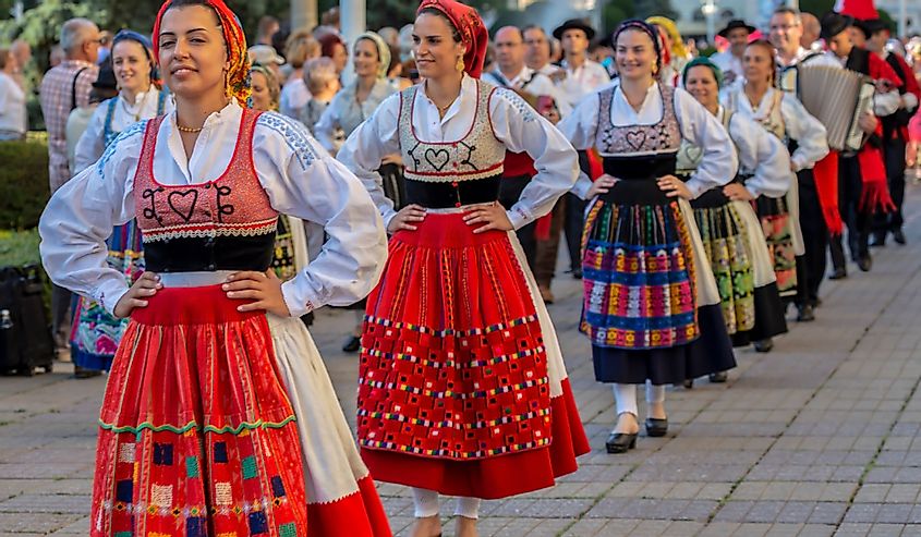 Dancers from Portugal in traditional costume present at the international folk festival INTERNATIONAL FESTIVAL OF HEARTS