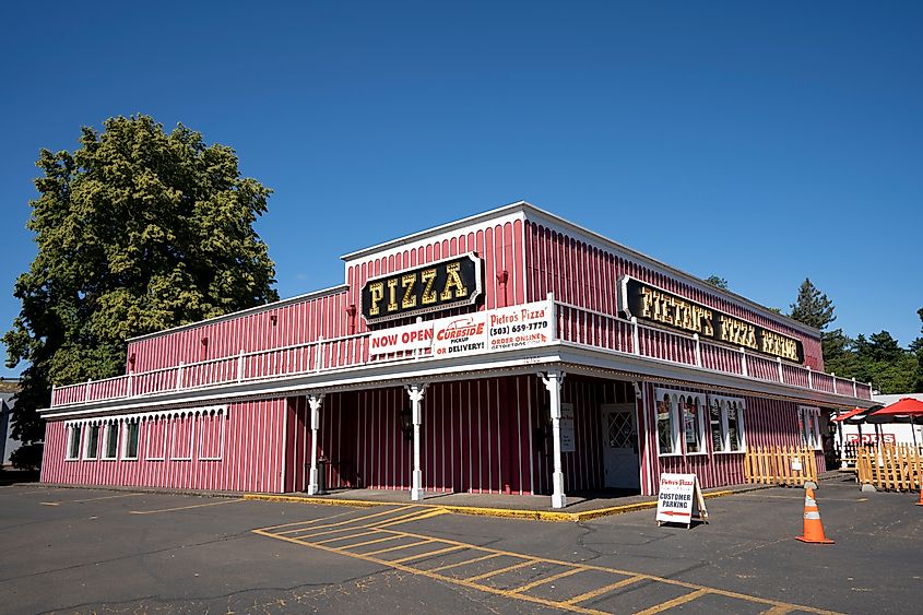 Exterior view of Pietro's Pizza Parlor in Milwaukie, Oregon