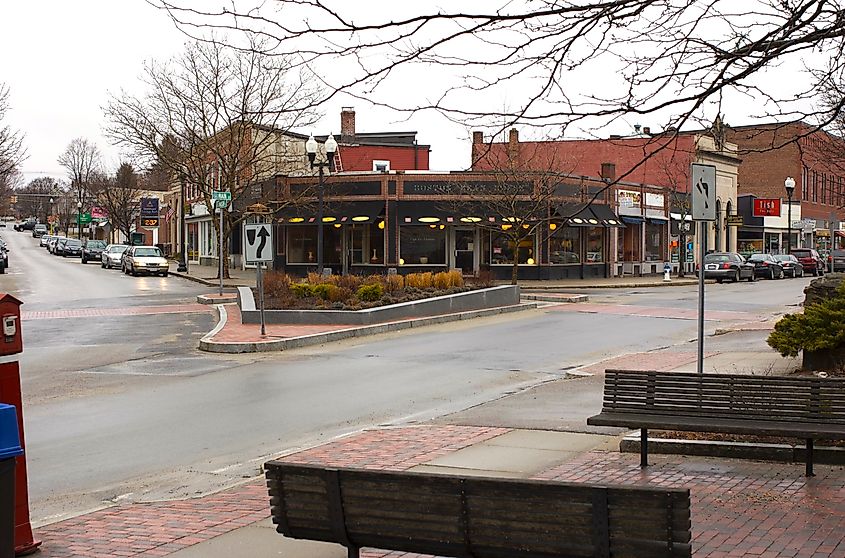 The intersection of Main and Nason Streets in downtown Maynard, Arkansas.