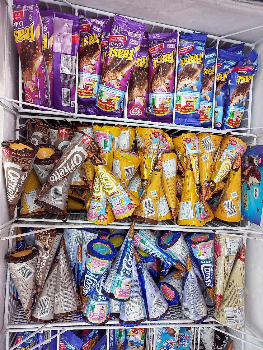 Cornetto ice cream in the refrigerator. Editorial credit: As Arsyil / Shutterstock.com