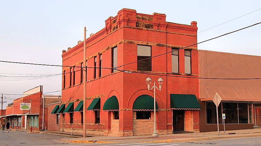 The Old Atoka State Bank in Atoka, Oklahoma, United States. The building was listed on the National Register of Historic Places on August 29, 1980.