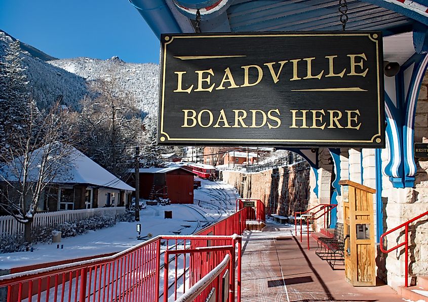 Sign near the Pikes Peak Cog Railroad Station in Manitou Springs, via Gary Reinwald / Shutterstock.com