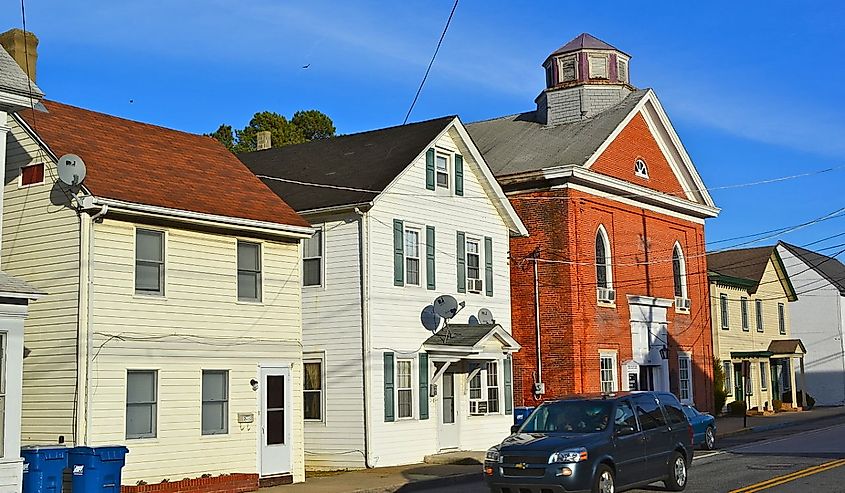 Buildings and the Whatcoat church in Camden Historic District, Delaware