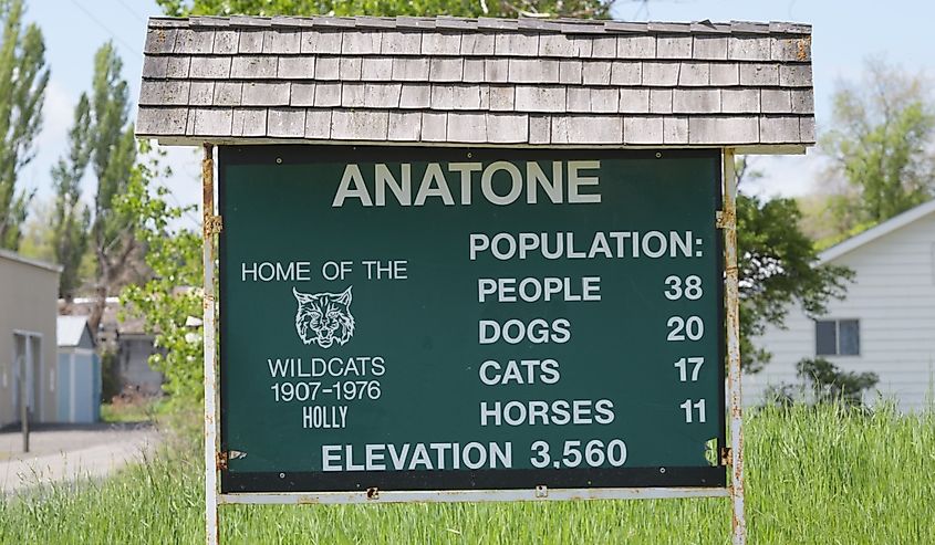 Population sign in Anatone Washington with elevation and animal numbers