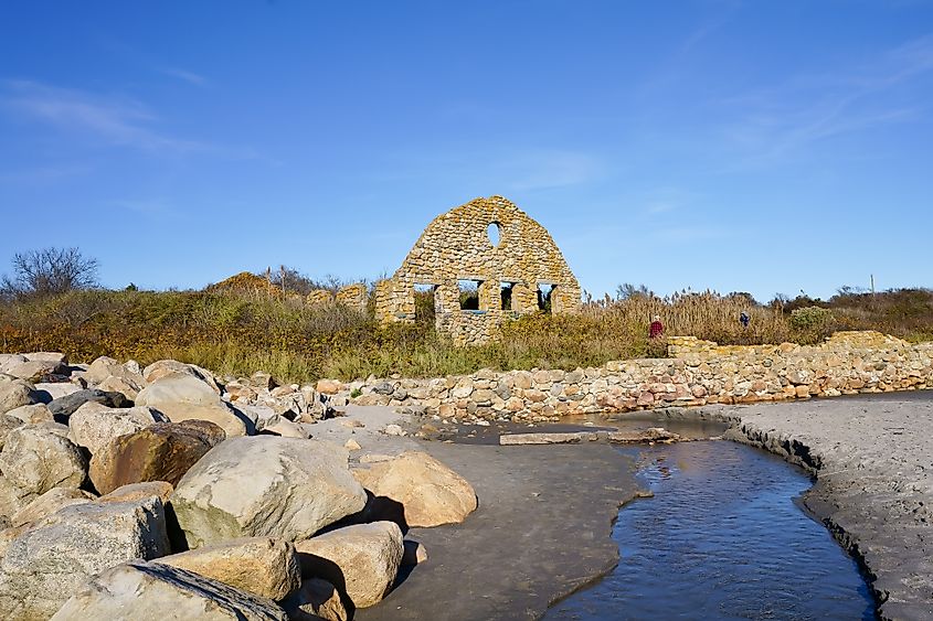 Black point ruins on Scarborough State Beach in Narragansett, Rhode Island