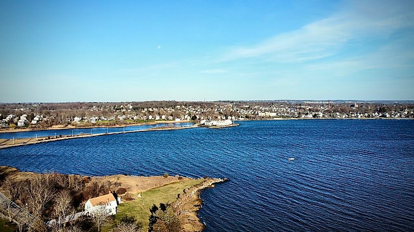 Beautiful Birds Eye view of papa squash road and the bay in Bristol Rhode Island