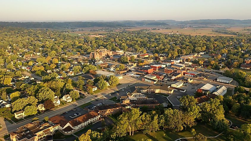 Aerial view of a small midwestern town of Sparta, Wisconsin