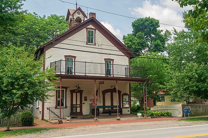 Historic cream-colored wooden building in Zoar, Ohio.