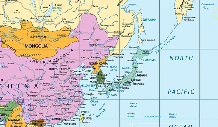 east asia landforms map