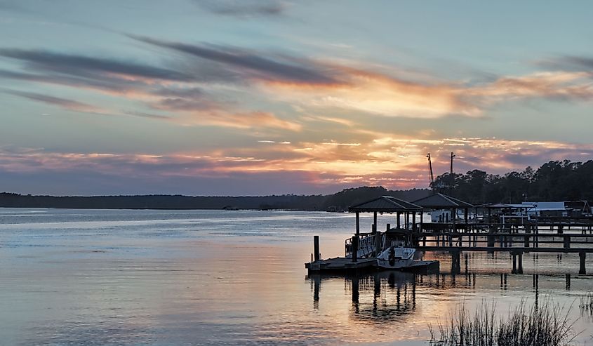 Evening on the May River tidal estuary as it flows by Bluffton, SC.