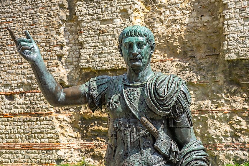 Statue of the Roman Emperor Trajan outside the Tower of London.