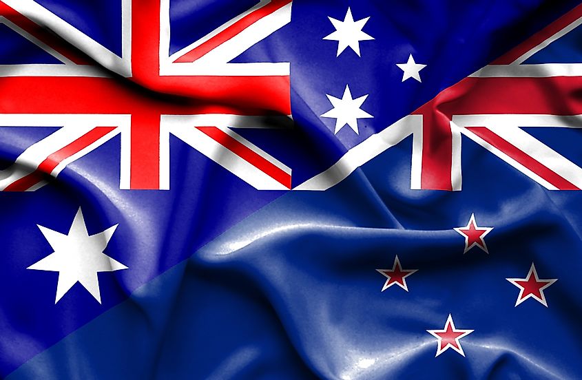 Australia's flag, left, with the flag of New Zealand.