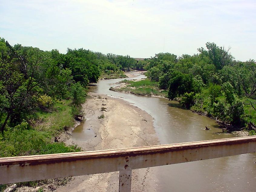 Photo of the Smoky Hill River from a stream gauge station near Assaria, Kansas
