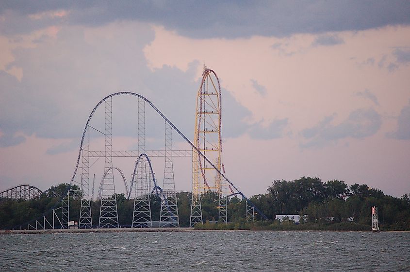 A view of Cedar Point with an earlier version of Top Thrill and Millennium Force. Eric Marshall, CC BY 3.0 <https://creativecommons.org/licenses/by/3.0>, via Wikimedia Commons