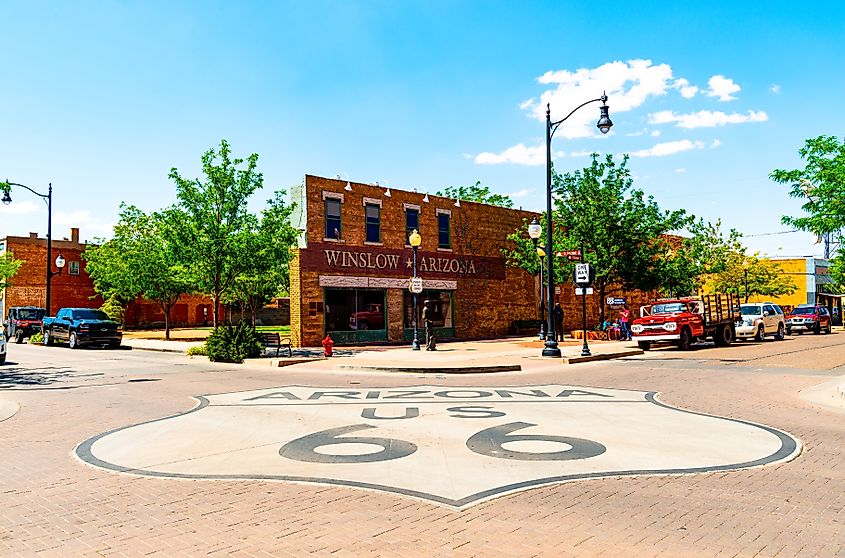 The Historic Route 66 marker in Winslow, Arizona.