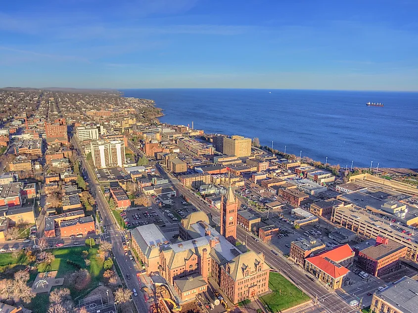 Aerial view of the beautiful city of Duluth.