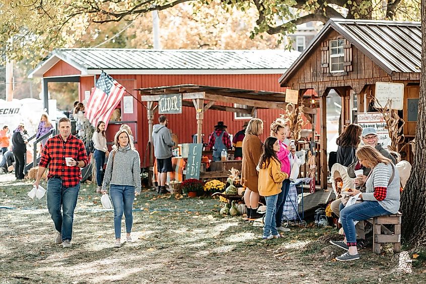 Fairgoers at the Parke County Covered Bridge Festival in Rockville, Indiana. 