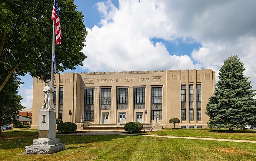 The Shelby County Courthouse and it is Civil War Monument in Shelbyville, Indiana