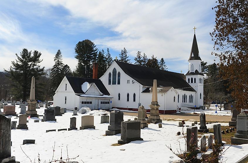 A white church in the small New England town of Chester Connecticut. Editorial credit: Joe Tabacca / Shutterstock.com