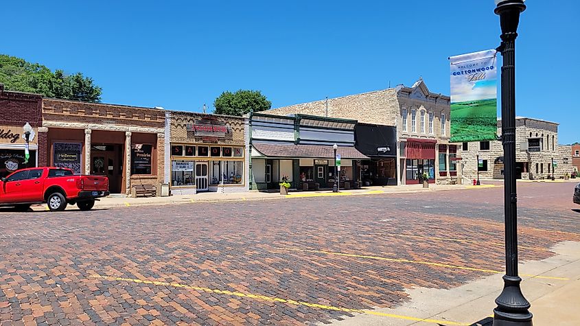 Line of buildings in Cottonwood Falls, Kansas