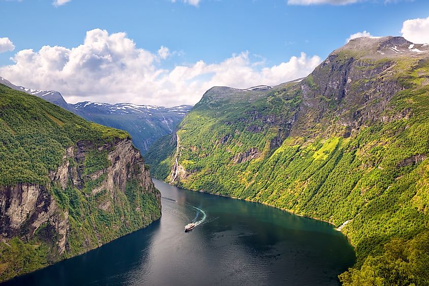 Geiranger Fjord and famous Seven Sisters waterfalls, Norway