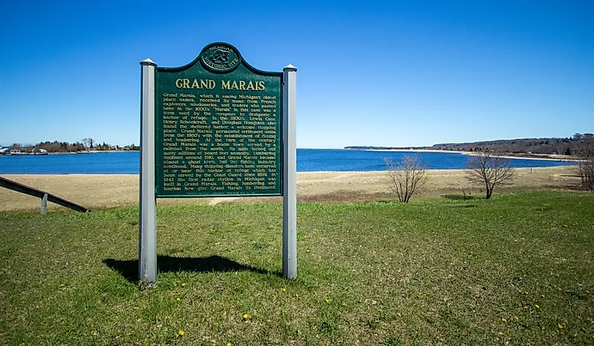 Historical marker in the small town of Grand Marais.