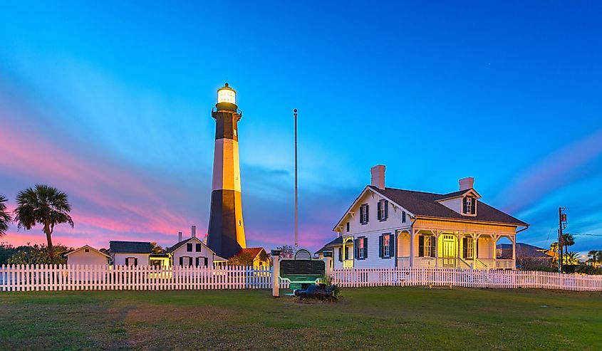 Tybee Island, Georgia, USA at the lighthouse at dusk.