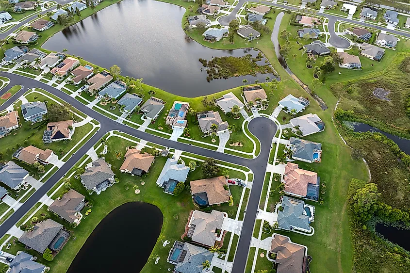 Residential homes in suburban sprawl development in North Port, Florida.