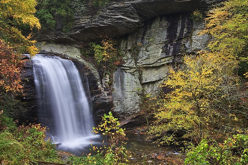 Autumn view of Looking Glass Falls, North Carolina.