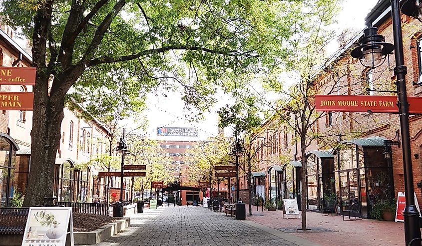 Brightleaf Square shopping center near downtown Durham, which includes restuarants and specialty retail shops in renovated tobacco warehouses