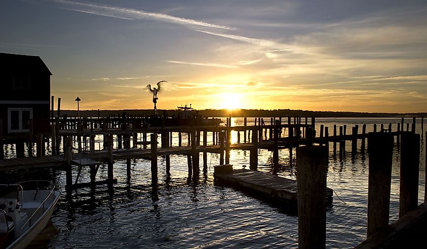Sunrise at the Mitchell marina of Greenport Village, Long Island, New York