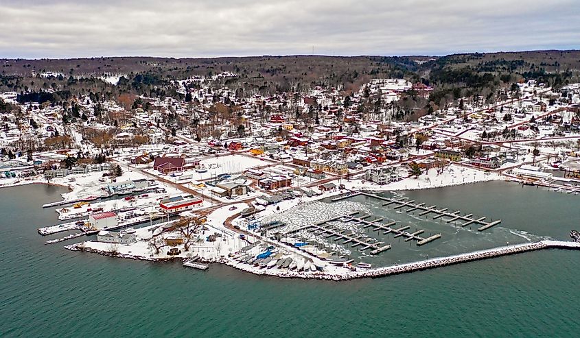 Overlooking Bayfield, Wisconsin, in the winter season.