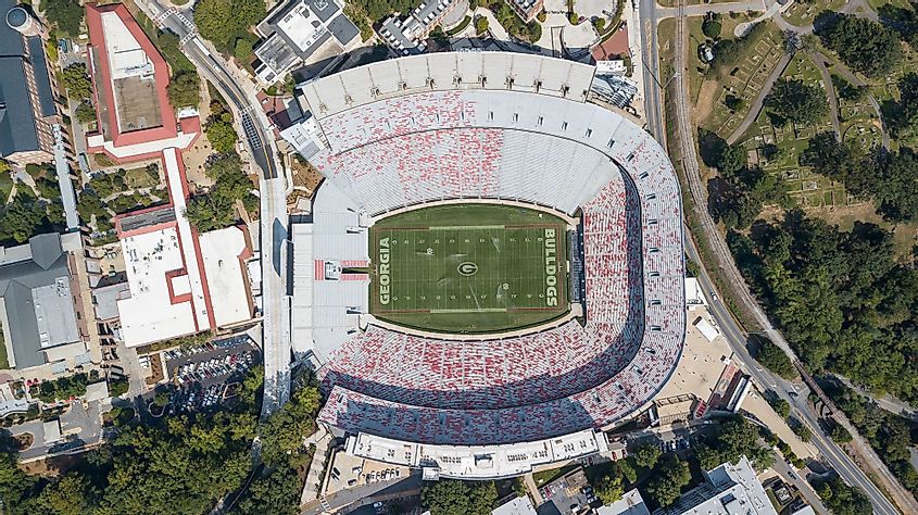 Aerial view of Sanford Stadium in Athens, Georgia