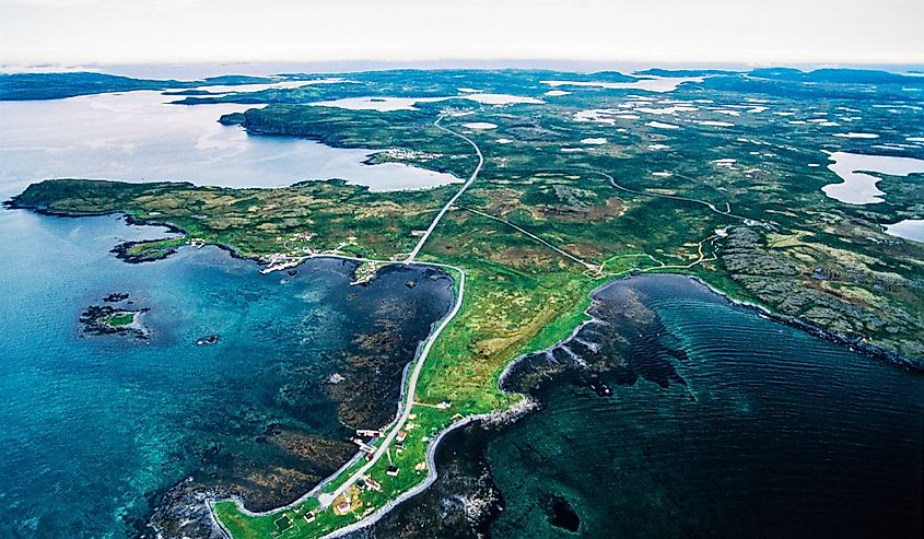 Aerial image of L'Anse aux Meadows, Newfoundland, Canada