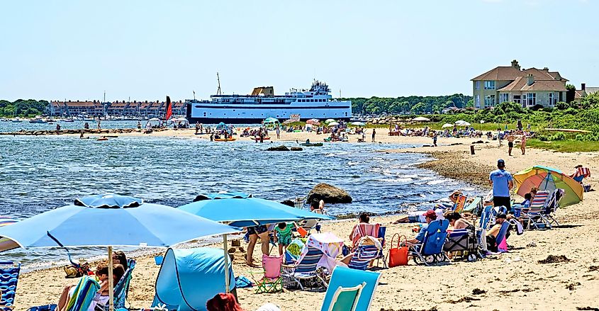 Beach goers in Hyannis, Massachusetts