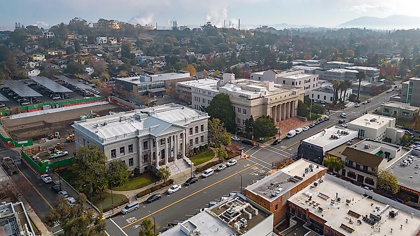 Aerial view of the historic district in Martinez, California