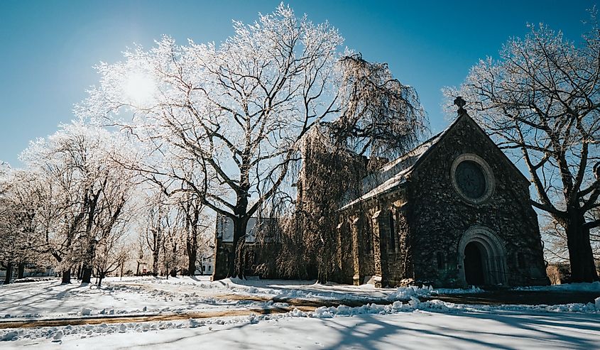 Clark Chapel in Pomfret, CT during an ice storm