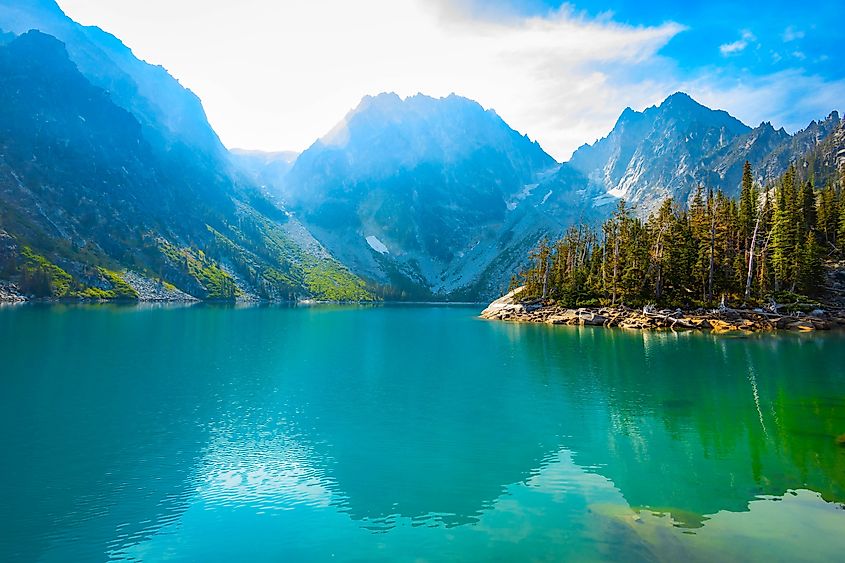 Colchuck Lake, nestled within the Okanogan-Wenatchee National Forest in Washington.
