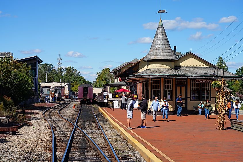 The New Hope Railroad station in New Hope, Pennsylvania.