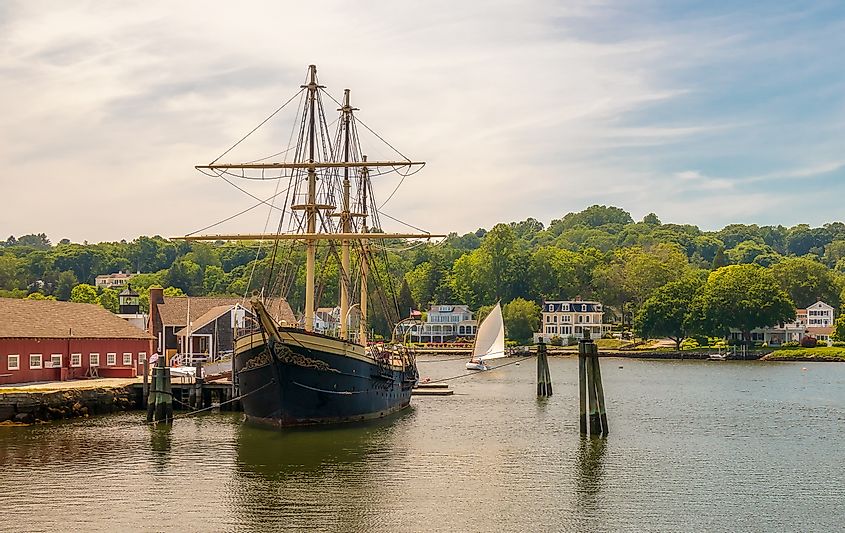 Mystic Seaport, outdoor recreated 19th century village and educational maritime museum in Mystic, Connecticut. Editorial credit: Faina Gurevich / Shutterstock.com